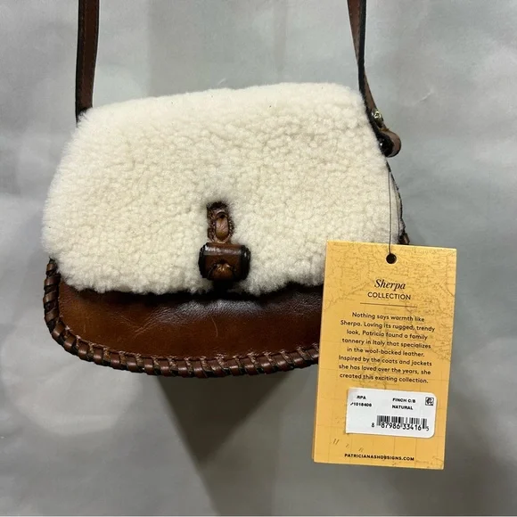 NWT Patricia Nash Leather Finch Sherpa Crossbody Bag with dust bag - Picture 2 of 12